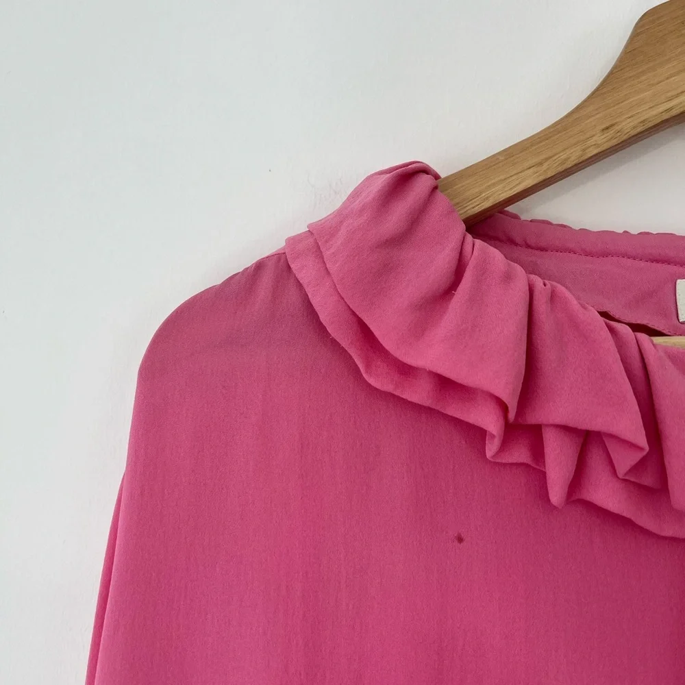 Etro Pink 100% Silk Ruffled Neckline Oversized Button Up Tie Blouse UK L - Picture 4 of 15